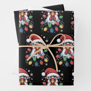 Hoja De Papel De Regalo Luces de árbol de Navidad de pollo granja animal S