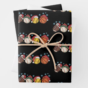 Hoja De Papel De Regalo Luces de bolas deportivas de Navidad Familia Santa