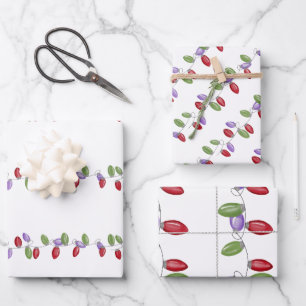 Hoja De Papel De Regalo Luces de cadena retro coloridas que envuelven la h