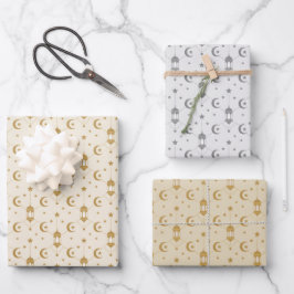 Hoja De Papel De Regalo  Luces de Eid o Ramadán y medialuna sin fisuras 