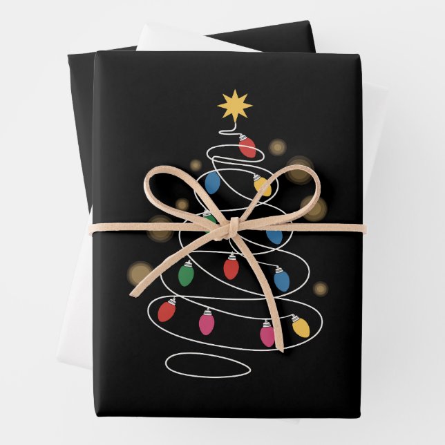 Hoja De Papel De Regalo Luces de Navidad Árbol  (In situ)