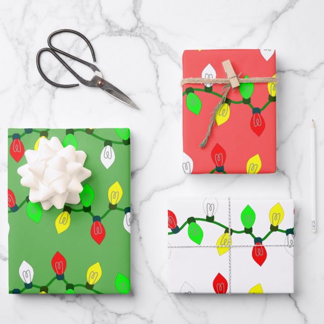 Hoja De Papel De Regalo Luces de Navidad Personalizadas (Anverso)
