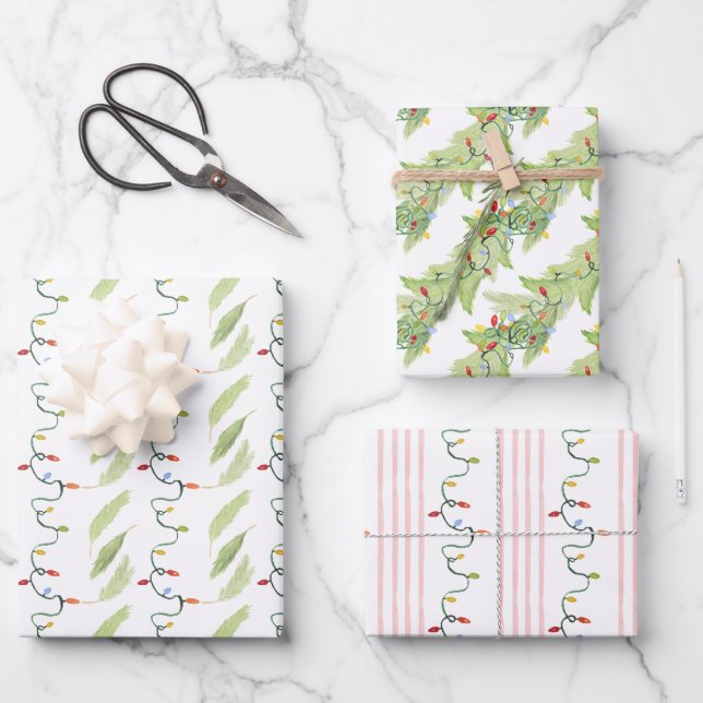 Hoja De Papel De Regalo Luces de Navidades de acuarela (Anverso)