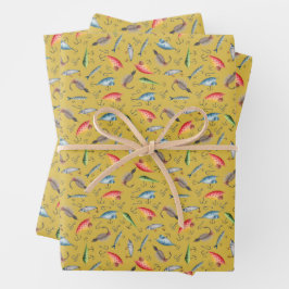 Hoja De Papel De Regalo Luces de pesca en amarillo mostaza