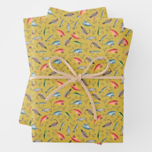 Hoja De Papel De Regalo Luces de pesca en amarillo mostaza