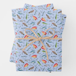 Hoja De Papel De Regalo Luces de pesca en azul claro