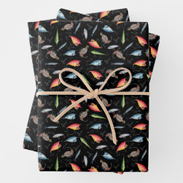 Hoja De Papel De Regalo Luces de pesca en negro