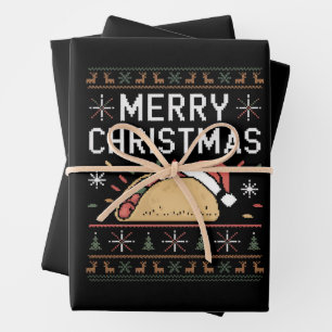Hoja De Papel De Regalo Luces de suéter feas de Navidad Santa Taco Navidad
