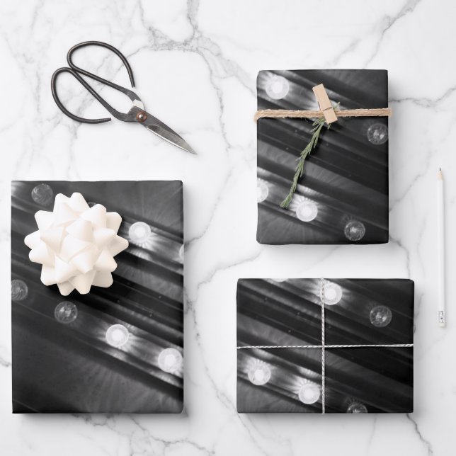 Hoja De Papel De Regalo Luces Twinkle en blanco y negro (Anverso)