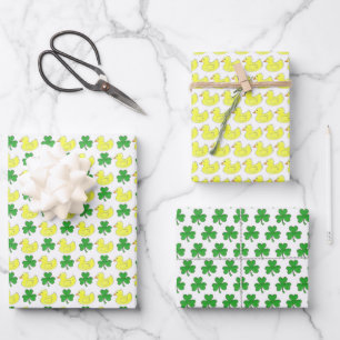 Hoja De Papel De Regalo Lucky Duck Rubby Duck Shamrock Clover Buena Suerte
