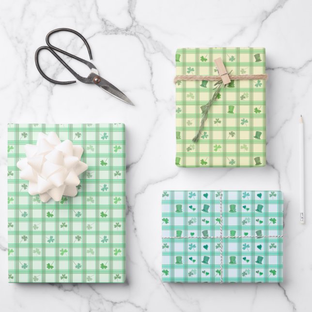 Hoja De Papel De Regalo Lucky St Patricks Day Green Plough Clover (Anverso)