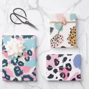 Hoja De Papel De Regalo Lugares Azules Rosa Pastel Leopardo