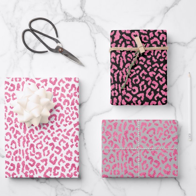 Hoja De Papel De Regalo Lugares de leopardo rosa (Anverso)