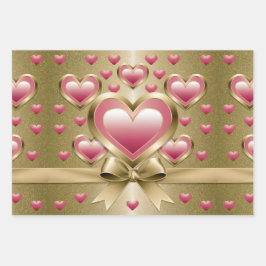 Hoja De Papel De Regalo Lujo Corazón Rosa Dorado Purpurina Cinta Cinta Env