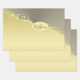 Hoja De Papel De Regalo Lujo decorativo en oro sobre oro y plata, Monogram