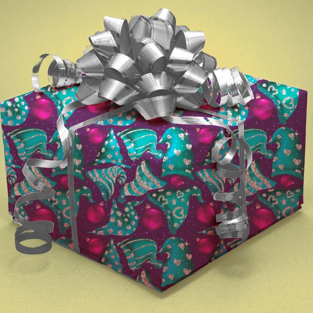 Hoja De Papel De Regalo Lujo turquesa purpurina gnome gorras Navidades (Subido por el creador)