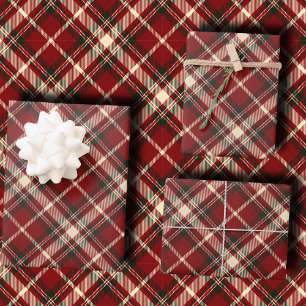 Hoja De Papel De Regalo Lujooso Tartán de Diagonal Burgundy y Crema