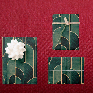 Hoja De Papel De Regalo Lujoso patrón Art Deco Verde y Oro