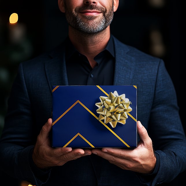 Hoja De Papel De Regalo Lujoso Sleek y sofisticado Navy Blue & Gold (Luxurious Navy Blue and Gold Sleek Modern Gift Wrap )