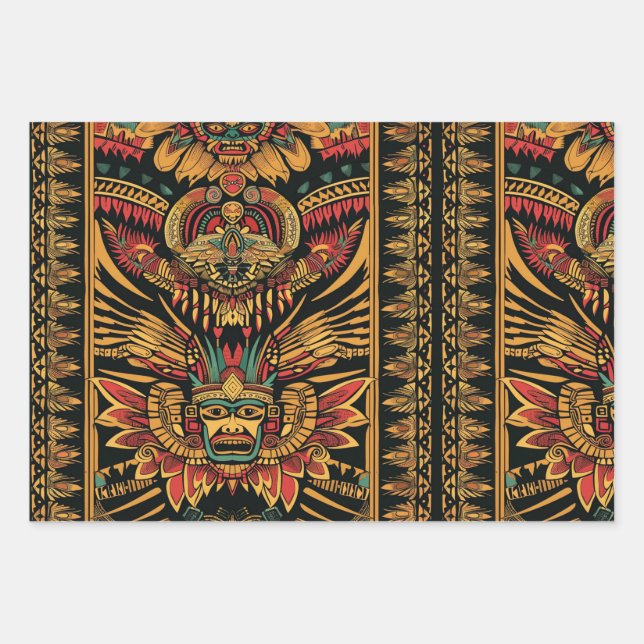 Hoja De Papel De Regalo Lujoso y Verde azulado "Sueño Azteca" brillante ho (Anverso)