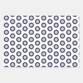 Hoja De Papel De Regalo Lujoso zafiro náutico azul y blanco con estampado