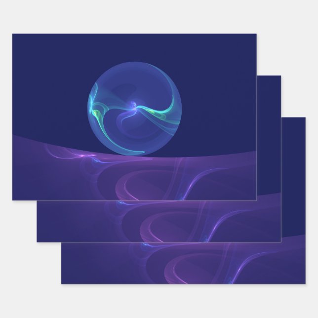 Hoja De Papel De Regalo Luminoso sueño morado azul abstracto arte fractal (Set)
