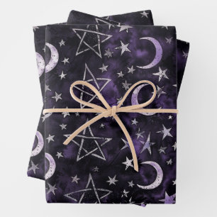 Hoja De Papel De Regalo Luna gótica oculta y pentagramas