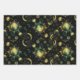 Hoja De Papel De Regalo Luna y Estrella Celestiales Vintage