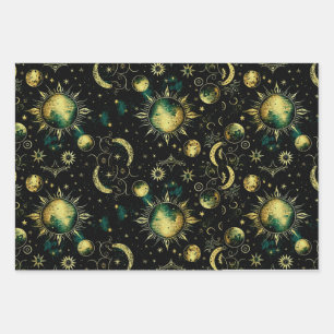 Hoja De Papel De Regalo Luna y Estrella Celestiales Vintage