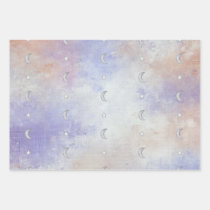Hoja De Papel De Regalo Luna y Estrella Crescente Celestial Pastel - 3 X