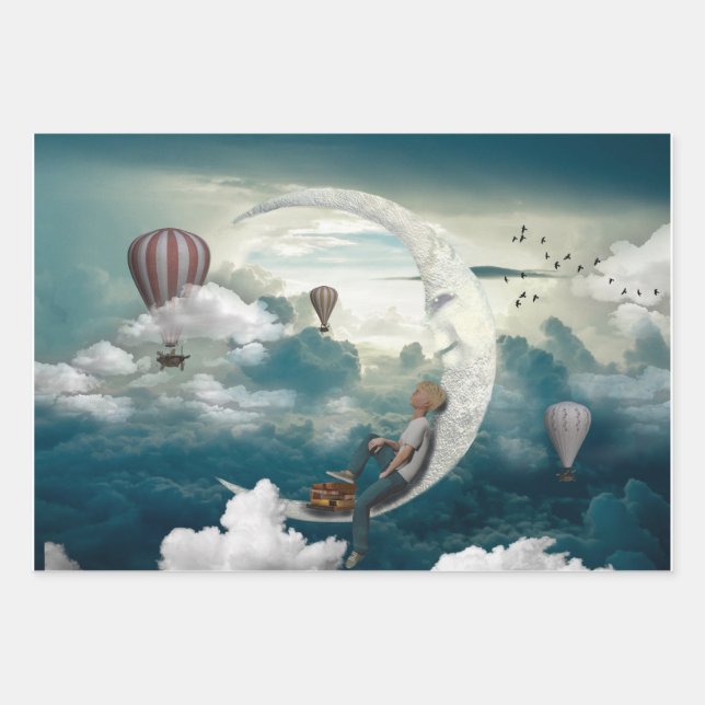 Hoja De Papel De Regalo Luna y globos (Anverso)