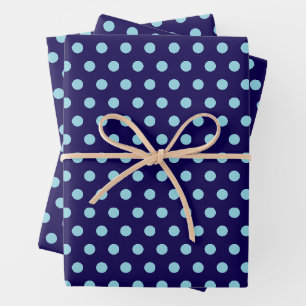 Hoja De Papel De Regalo Lunares azul claro en negrita sobre azul marino