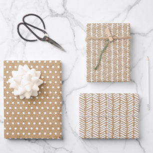 Hoja De Papel De Regalo Lunares Blancos En Kraft Marrón Rústico Falso