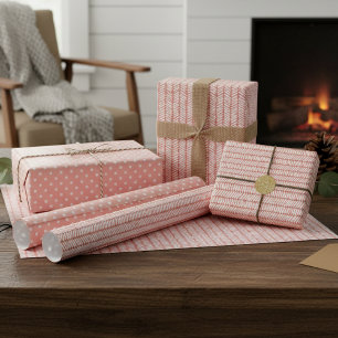 Hoja De Papel De Regalo Lunares Blancos Rayas Rosa Beige Rosado Malva