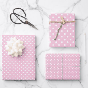 Hoja De Papel De Regalo Lunares Clásicos Blanco - Rosa Claro