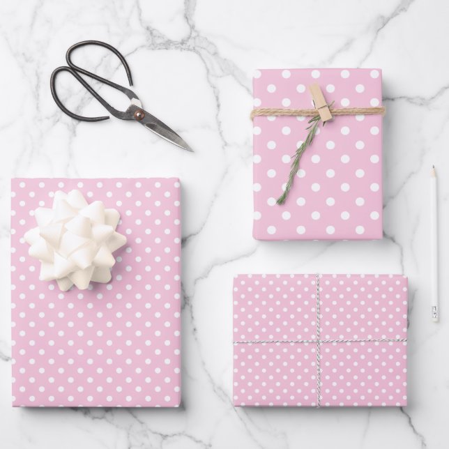 Hoja De Papel De Regalo Lunares Clásicos Blanco - Rosa Claro (Anverso)