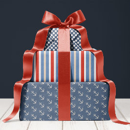Hoja De Papel De Regalo Lunares de Ancla Náutica a Rayas