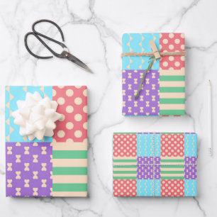 Hoja De Papel De Regalo Lunares de lazo a cuadros geométricos pastel