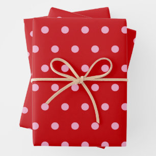 Hoja De Papel De Regalo Lunares rosados sobre rojo