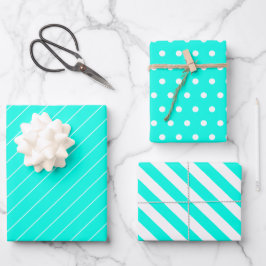 Hoja De Papel De Regalo Lunares y rayas turquesas