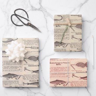 Hoja De Papel De Regalo Lures de la pesca de vintage: pescador de la época