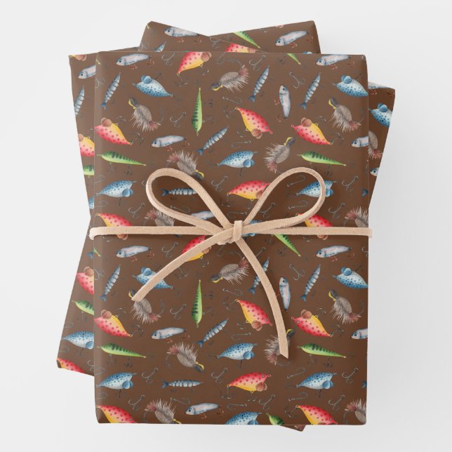 Hoja De Papel De Regalo Lures de pesca en marrón oscuro (In situ)