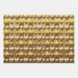 Hoja De Papel De Regalo Luxe Hearts Stars Gold Purpurina Wrapping Paper