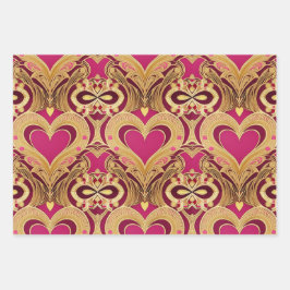 Hoja De Papel De Regalo Luxe Pink Gold Hearts Valentine Wrapping Paper