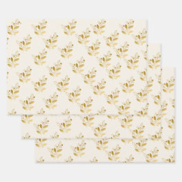 Hoja De Papel De Regalo Luxury Floral Gift Gold Leaf Botanical Wrap Roll