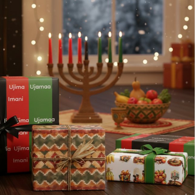 Hoja De Papel De Regalo Luxury Kwanzaa Wrapping Paper Set | Nguzo Saba (Subido por el creador)