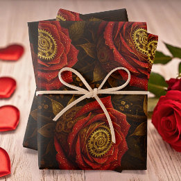 Hoja De Papel De Regalo Luxury Steampunk Roses Romantic Gold Gears