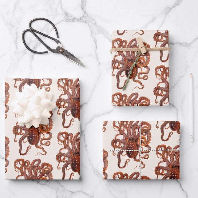 Hoja De Papel De Regalo Macropus de pulpo ventilado, animales acuáticos ma (Anverso)