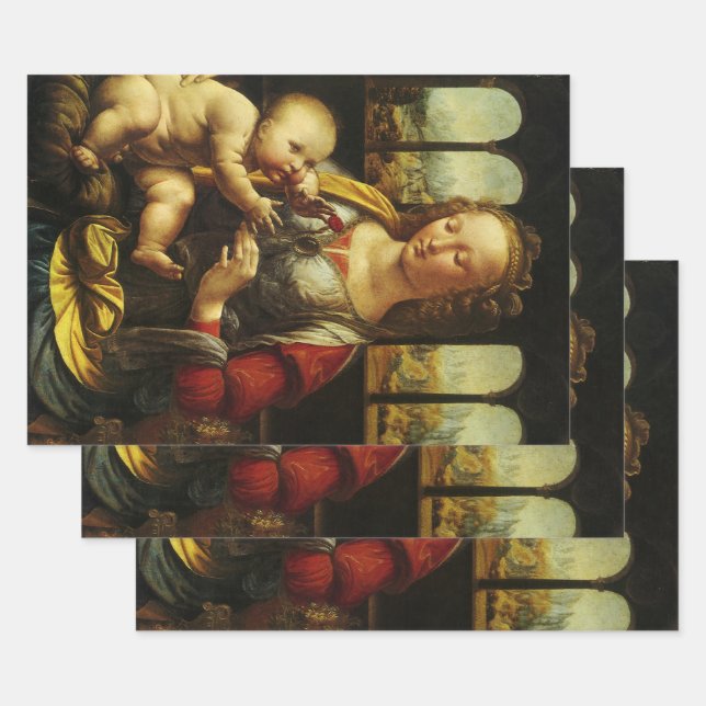 Hoja De Papel De Regalo Madonna del clavel de Leonardo da Vinci (Set)