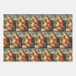 Hoja De Papel De Regalo Madonna y Cristo niños Navidades de arte clásico